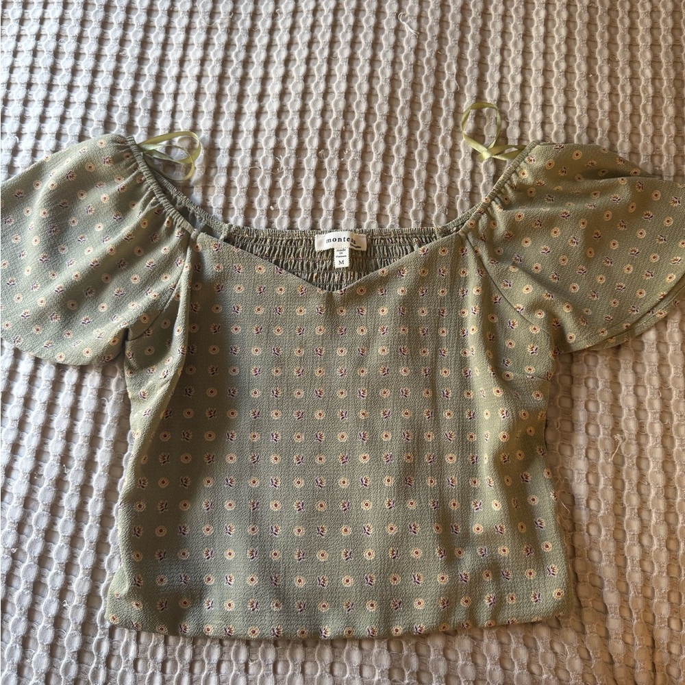 Green Floral Off the Shoulder Blouse